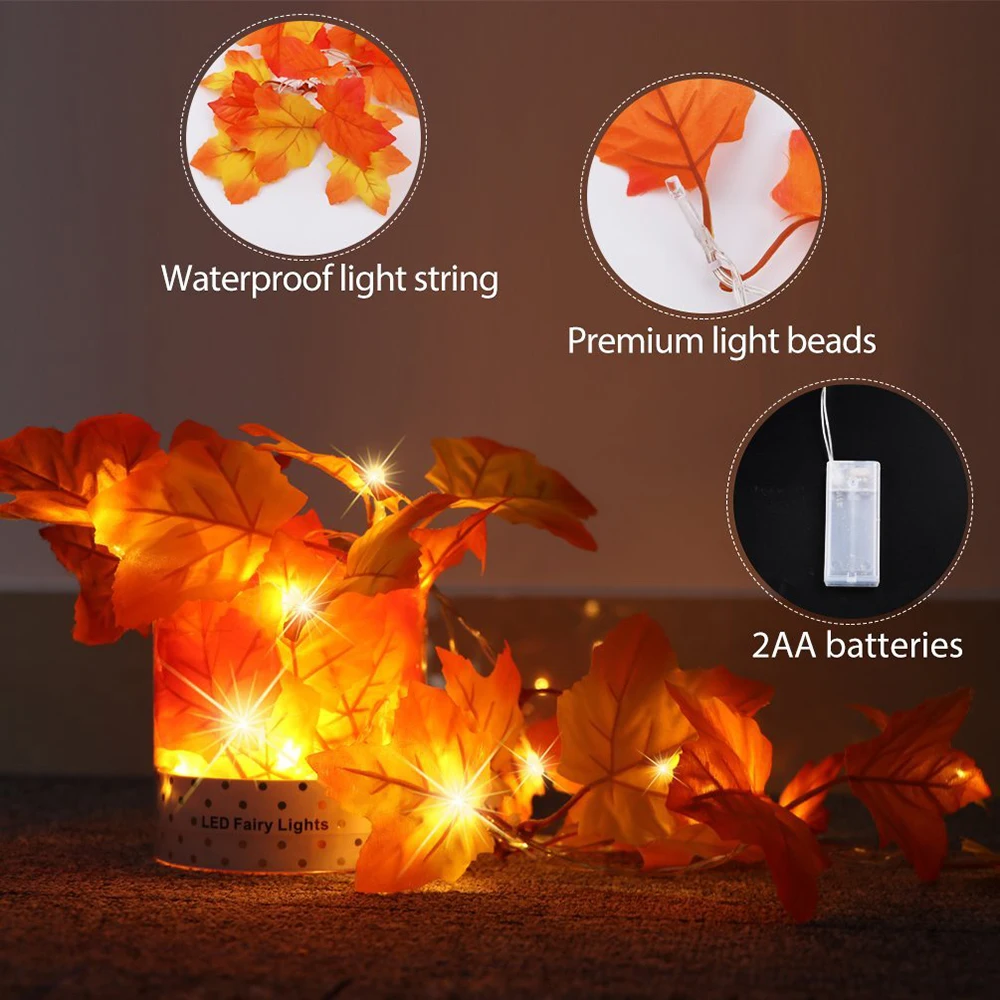 

Fairy String Lights 10/20 LEDs Maple Leaves Light Battery Operated for Outdoor Home Christmas Party Decoration