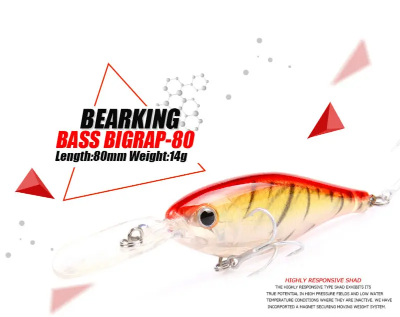 

BearKing Retail A+ fishing lures 2016 Hot-selling 80mm/14g, slim size minnow shad crank popper penceil bait good quality