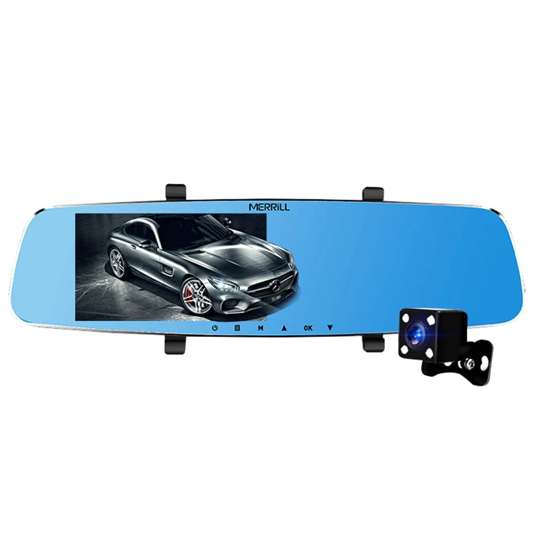 

Merrill H501Plus Rearview Mirror Driving Recorder Hd 5 Inch Gps Dull Before And After Double Lens Video Reversing Visual Camer