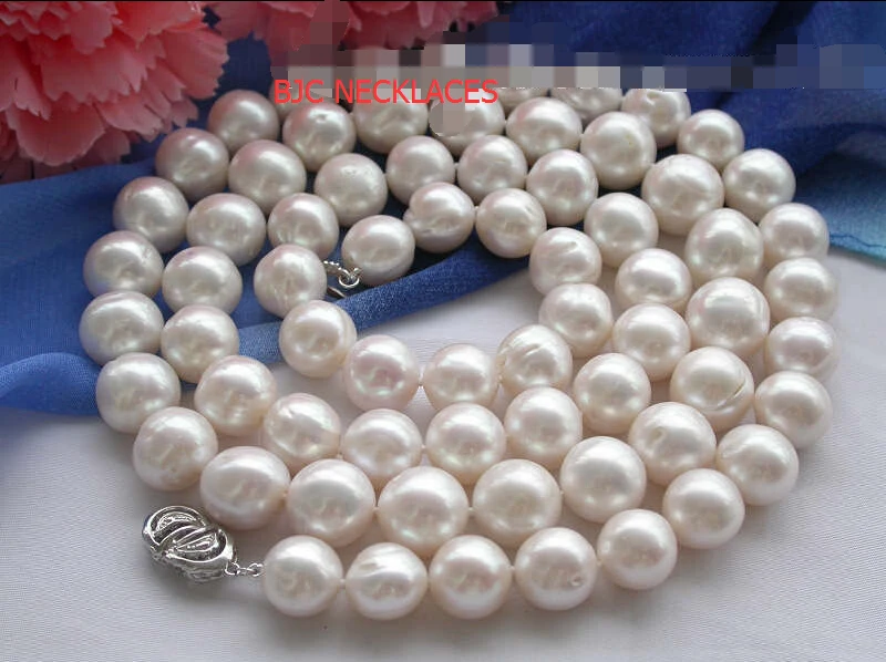 

~~ BJC 000153 white round Freshwater pearl necklace 925silver Discount AAA