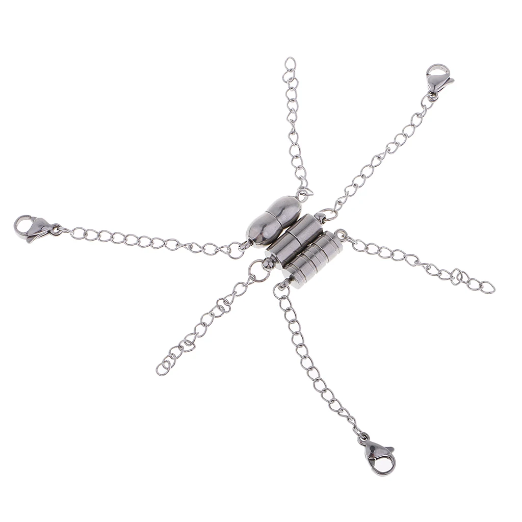 Phenovo 3 Piece Stainless Steel Magnetic Clasps With Extender Chain For DIY Necklace Bracelet Jewelry Making Accessories 