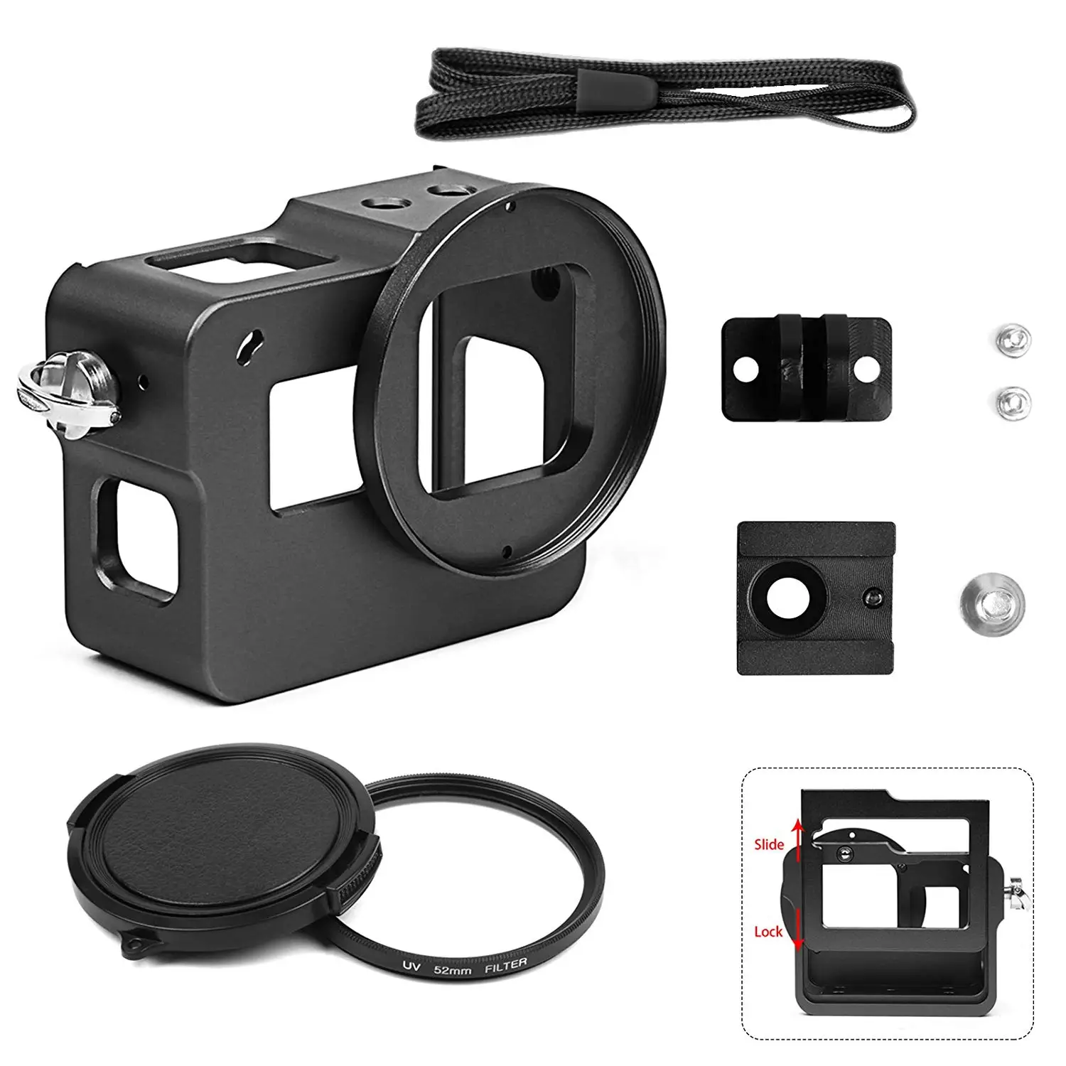 

Metal Case for GoPro Hero 5 Video and Vlog Creator Aluminium Alloy Frame Housing Shell with Rear Cover 52mm UV Filter Hot Shoe