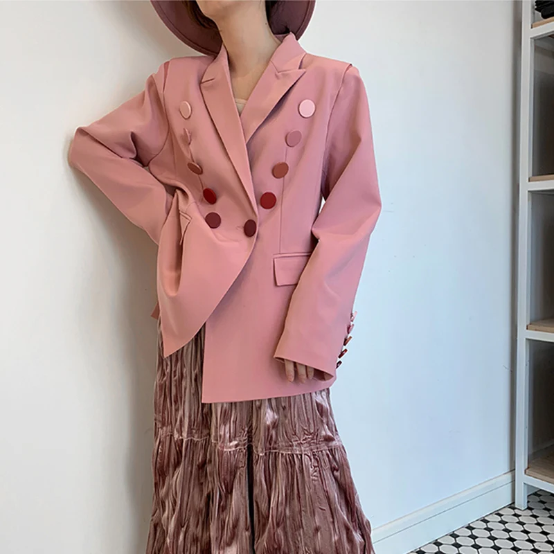 

Spring Bright Color Notched Women Blazer 2019 Buttons Loose Female Jacket Fashion Outwear Femme Long Sleeve Office Ladies Blaser