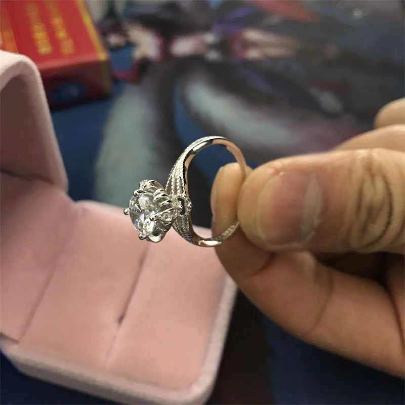 YANHUI оригинальное Кольцо Настоящее Твердое Серебро 925 пробы обручальное кольцо для женщин 1ct 6 мм обручальное кольцо с фианитами кольцо ювелирные изделия