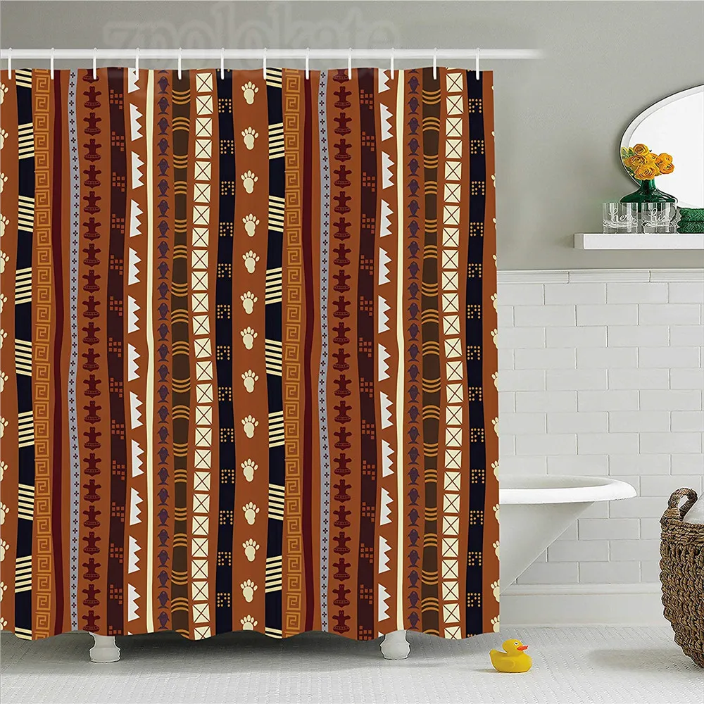 Tribal Shower Curtain Ethnic African Pattern Stripes with Vintage Abstract Details and Cultural