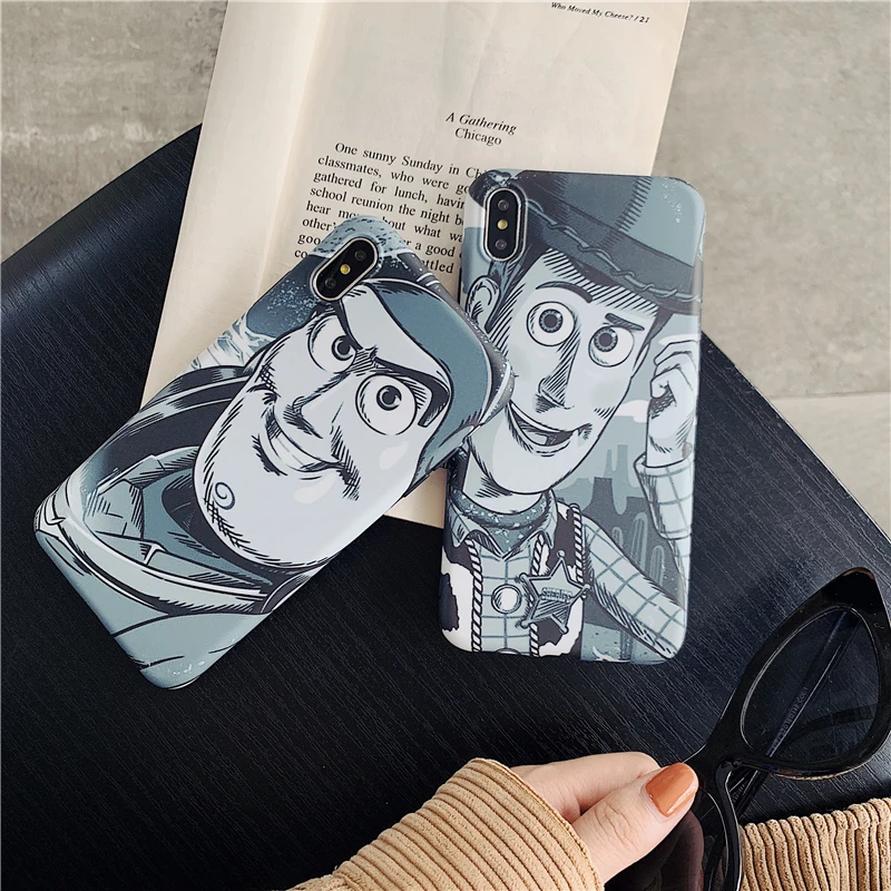 

Cute Toy Story Cartoon Woody Case for iPhone X XR XS MAX 6 6s 7 8 Plus Simple sketch Buzz Lightyear soft silicone cover coque