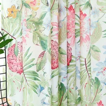 Custom Curtains for Bedroom Living Room Fragmentary Flowers Fresh Plants Nordic Rainforest Style Printed Pastoral Curtains