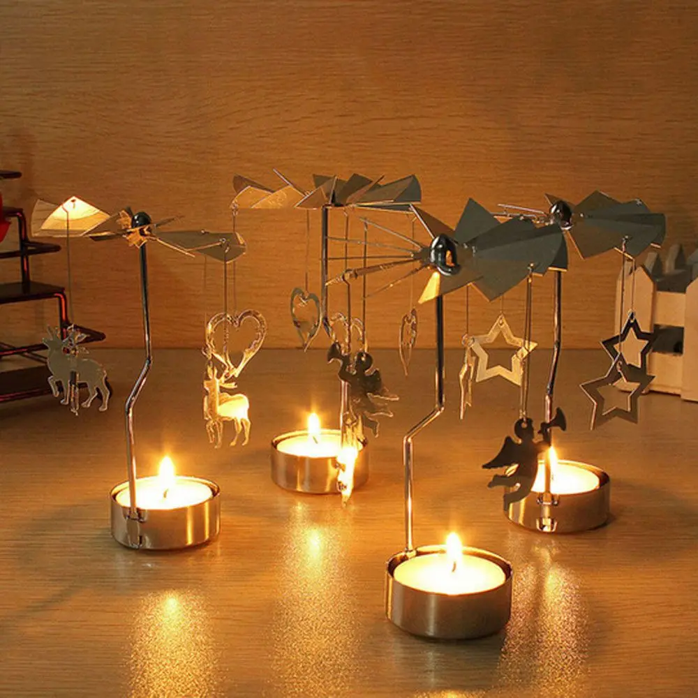 1 pc Holiday Romantic Xmas Rotation Spinning Candlestick Candle Holders
