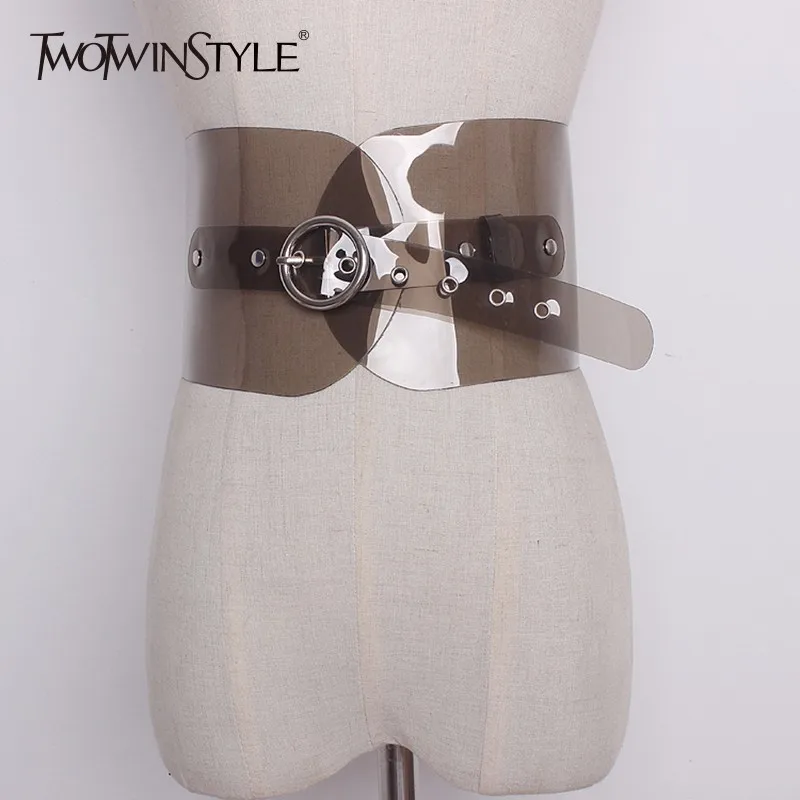 

TWOTWINSTYLE PVC Belt Female Summer Transparent High Waist Wide Cummerbund Belts For Women 2018 Fashion Basic