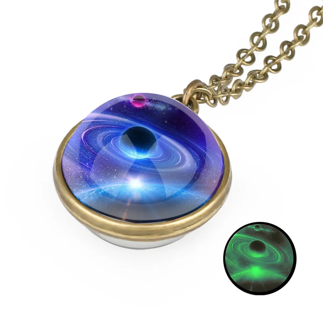 Fashion Women Men Glow In The Dark Universe Galaxy Nebula Chain Space Glass Ball Pendant Necklace Charms Shellhard  Jewelry Gift