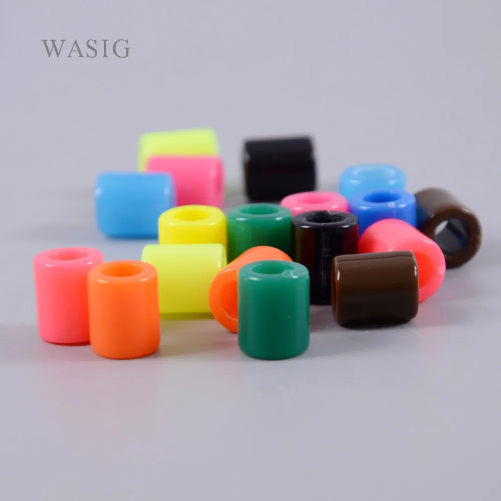 

New 50pcs Mixed Rainbow Color Resin Dreadlock Beads Hair Braid Dread Bead Plastic 6mm Hole Braiding Tube Ring Hairstyle Tool