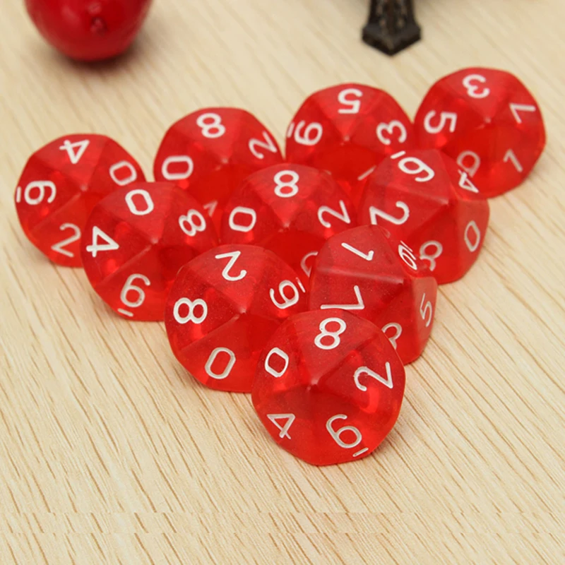 Mayitr 10 pcs/set Transparent 10-Sided Dice D10 RPG  for Dungeons and Dragons Playing Games