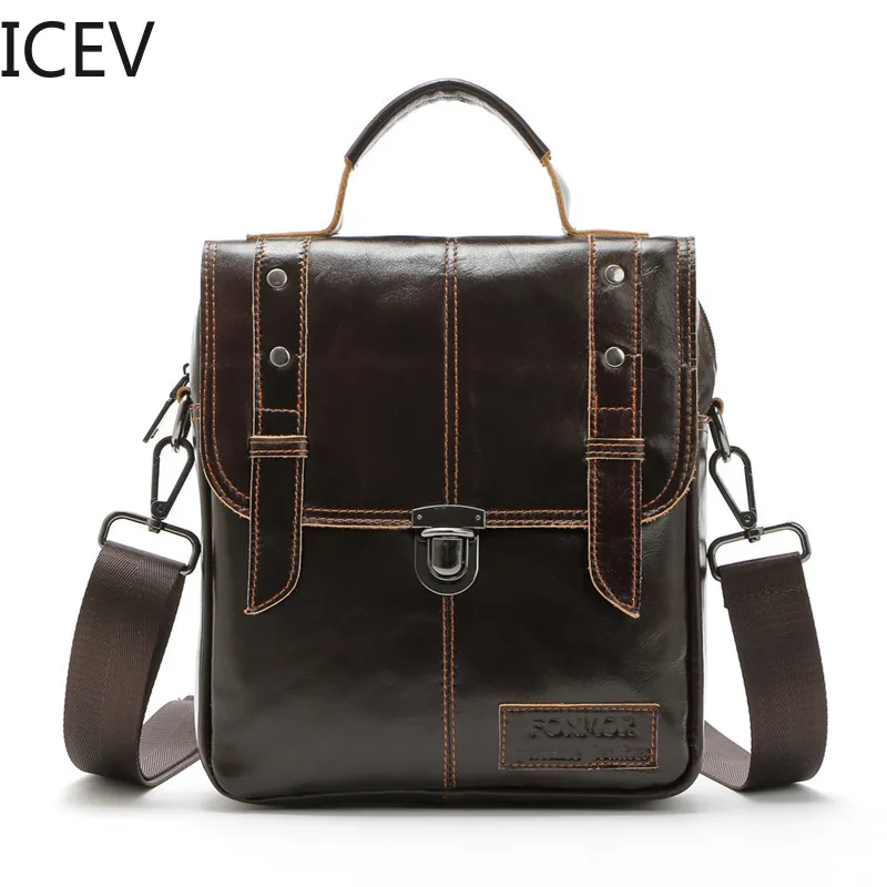 

ICEV Famous Brand Leather Men Bag Casual Business Genuine Leather Mens Messenger Bag Vintage Men's Crossbody Bag Bolsas Male Sac