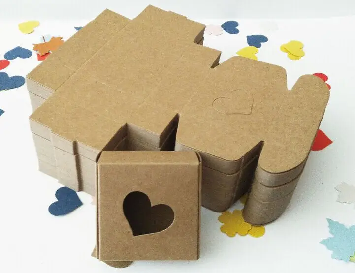 350gsm Kraft Box Window Easy Assembled 75x75x30mm Handmade Gift Packing 