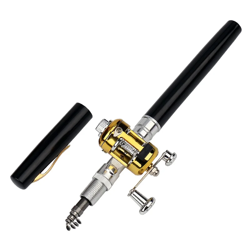 EMMROD 2018 Portable Pocket Telescopic Mini Fishing Pole Pen Shape Folded 1.4m Fishing Rod With Reel Wheel