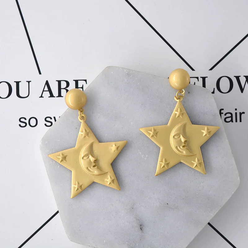Fashion cute five-pointed star moon smiley earrings