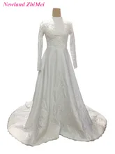 Great Design Muslim Wedding Dresses 2017 Long Sleeve High Neck Appliqued Satin Bridal Gowns with Hijab vestido de novia