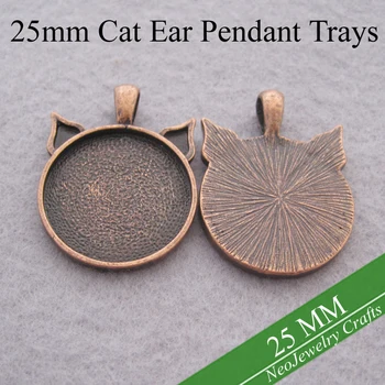 

25mm Antique Copper Cat Ear Pendant Setting, Bezel Pendant Tray, 25mm Round Cabochon Tray Pendant