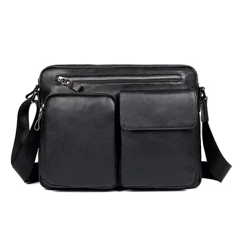 

Nesitu High Quality Black Genuine Leather Men Messenger Bags Real Skin Crossbody Casual Male Bag Shoulder Bag For Ipad M1044