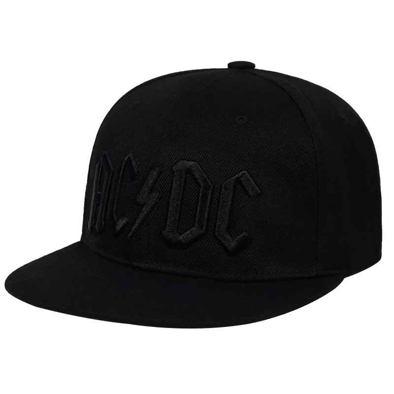 Новинка, бейсболка с вышитыми буквами AC/DC, бейсболка в стиле рок, хип-хоп, Снэпбэк кепки для мужчин и женщин, модная кепка, повседневные шляпы для диджея, рок, папы - Цвет: Черный