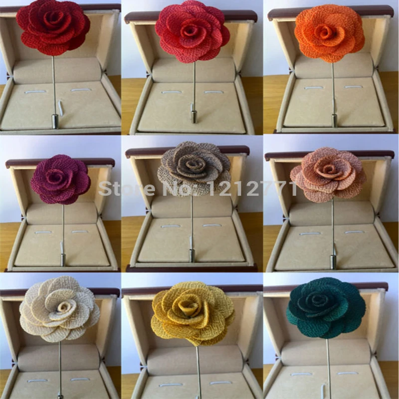

New fashion men cc brooch flower lapel pin suit boutonniere fabric yarn pin 15 colors button Stick flower brooches for wedding