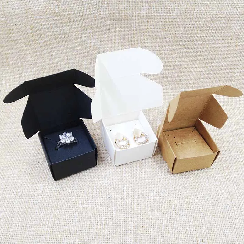 DIY бумаги шкатулка с серьгой карты вставки 100 коробка+ 100 кольцо/серьги карты белый/коричневый/ черный подарочной коробке серьги кольцо box