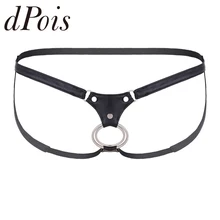 Сексуальное мужское нижнее белье, искусственная кожа, открытая спина, полый бандаж, низкая посадка, бикини, стринги, нижнее белье с металлическими кольцами, Unferpants