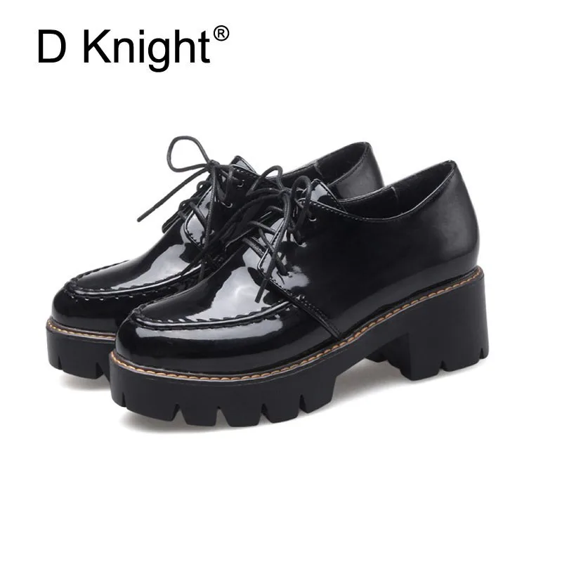 D Knight Patent Leather Platform Oxfords Shoes Woman High Square Heels Pumps Shoes Fashion Office Casual Oxford Shoes For Women (14)