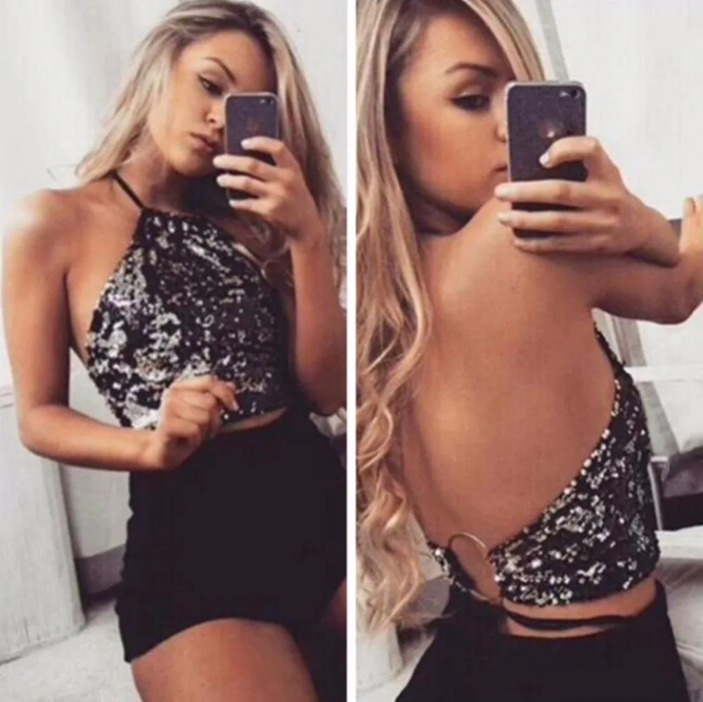 

BKLD Glitter Sequin Bandage Crop Tops Backless 2018 Summer New Fashion Party Cropped Sexy Female Sleeveless Shirt Women Tank Top