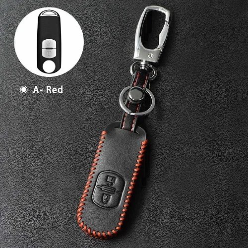 Кожаный чехол для автомобильного ключа для Mazda 2 3 6 Axela Atenza CX-5 CX5 CX-7 CX-9 аксессуары автомобиль дистанционного ключа крышка - Название цвета: A Red