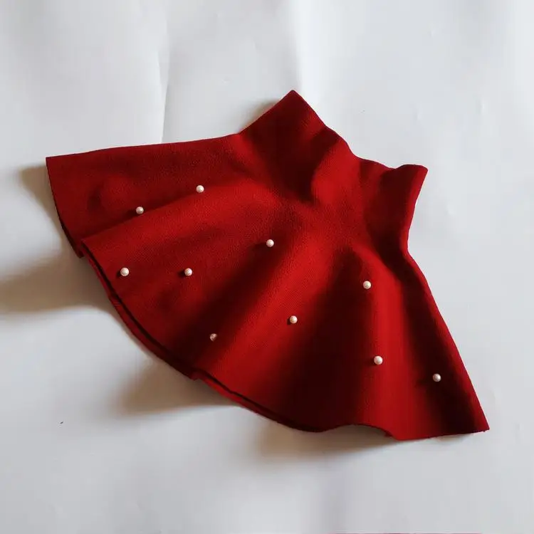 Корейская версия г.; Лидер продаж; плиссированная юбка с высокой талией для девочек; однотонная Милая стильная юбка принцессы с бусинами; вязаная юбка-зонтик - Цвет: 4