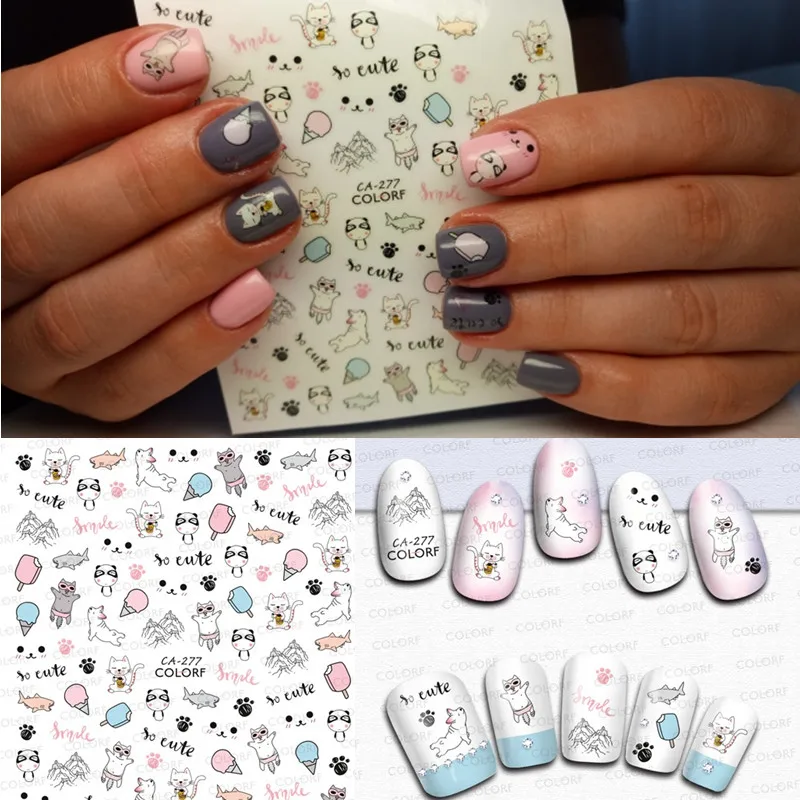 

1 Sheet Cute Cat Animals Nail Sticker 3d Nail sticker Kits Beauty Decals Tool DIY Nail Decoration Tool
