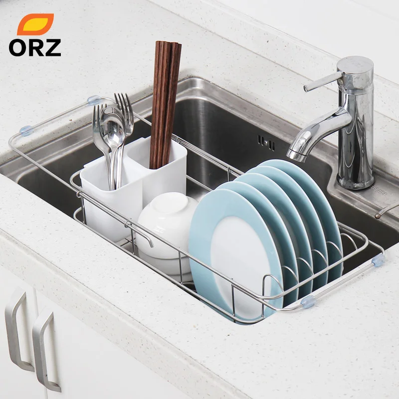 ORZ توسيع طبق رف المطبخ تخزين حامل بالوعة تجفيف عاء أدوات المائدة تجفيف رف المنزل الرف أدوات مطبخ المنظم