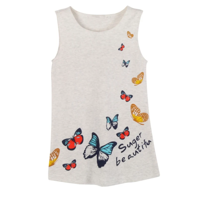 Летнее Детское платье для маленьких девочек Хлопковое платье Повседневный Сарафан с круглым вырезом платье без рукавов с принтом бабочки
