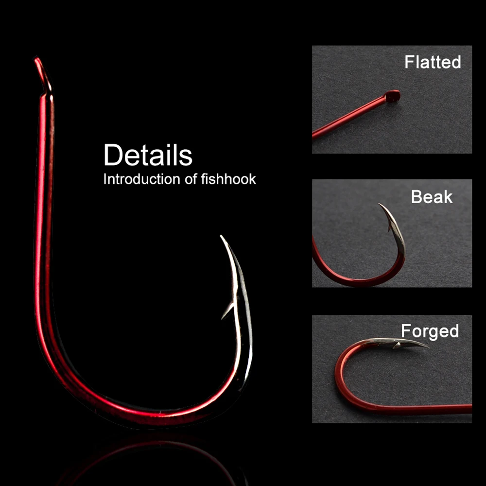 30-50pcs High Carbon Steel ISEAMA Barbed Luminous Fishing Hook 4-13# Black Nickel Yellow Blue Red Single Carp Fishing Hook Japan