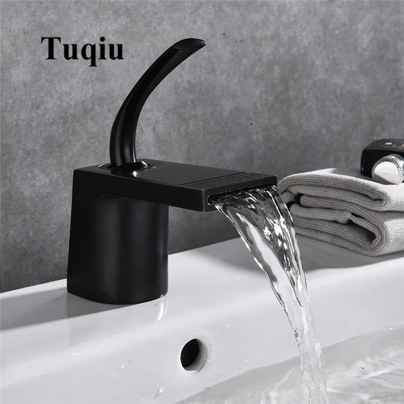 

Basin Faucets Waterfall Bathroom Faucet Single handle Black Oil Brushed Sink Faucet Bath Faucet Brass Sink Water Crane Tap