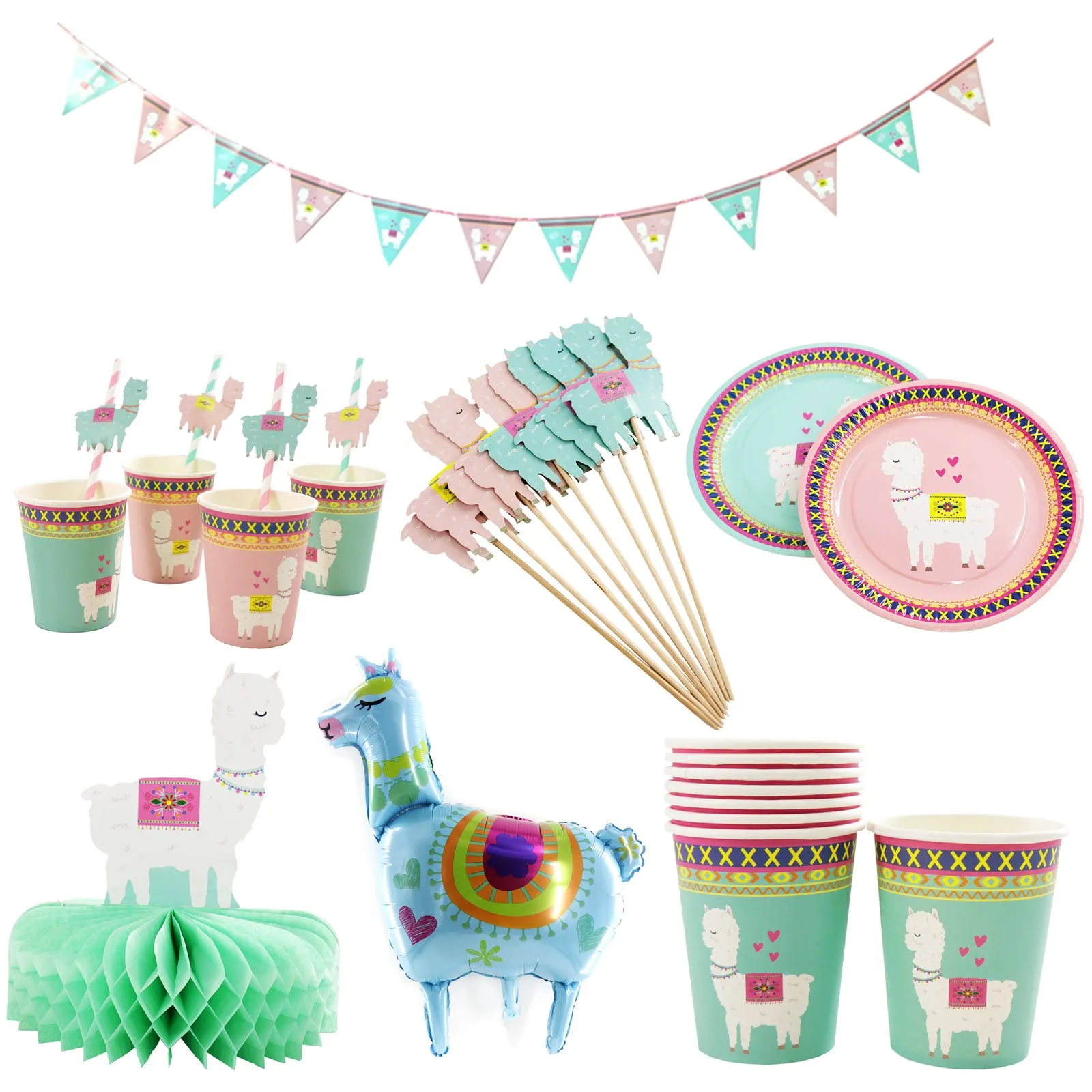 

Alpaca Birthday Party Decoration Llama Alpaca Paper Plates Cups Napkins Cake Topper for Kids Happy Birthday Party Decor Supplies