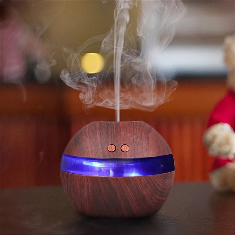 

USB Ultrasonic Humidifier 300ml Aroma Diffuser Mini Essential Oil Diffuser Aromatherapy Mist Maker with LED Light Wood grain