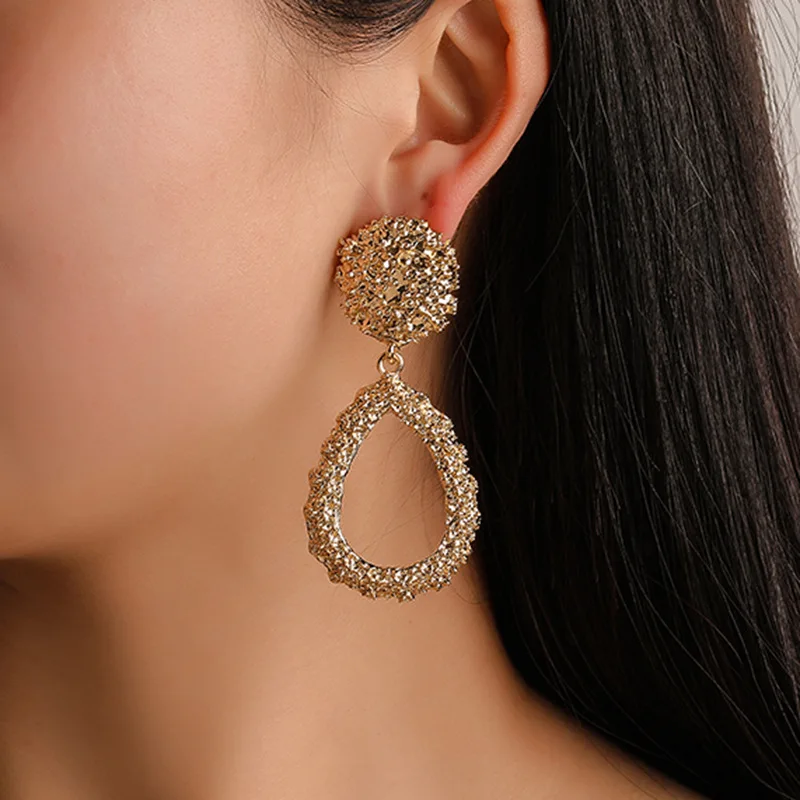 Modyle Exaggeration Large Geometric Irregular Gold Color Big Metal Dangle Earrings For Women Fashion Punk Statement | Украшения и