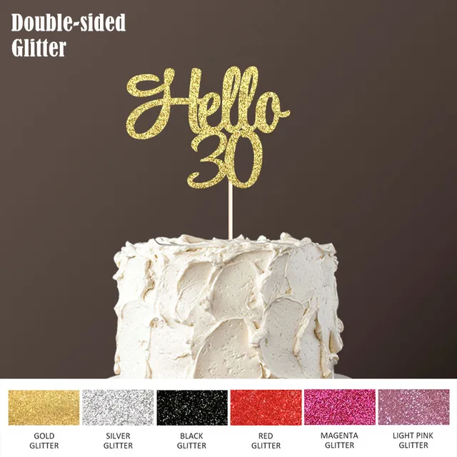 US $3.99 Hello 30 Cake Topper30th Birthday Party Decorations for Thirty Happy Birthday Double-sided Glitter 