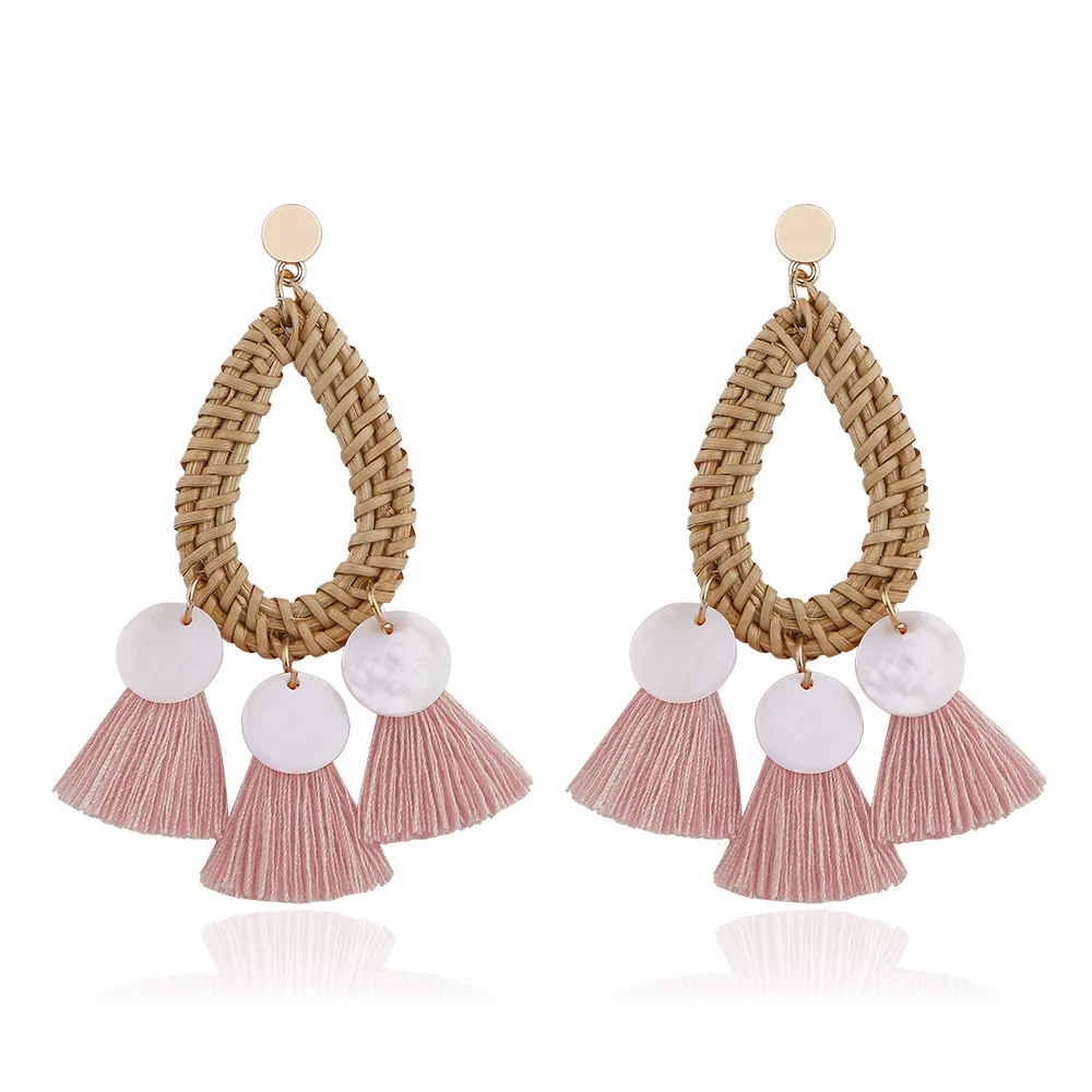 

New Tassel Bohemian Shell Drop Earring Women Wedding Trendy Handmade Girls Party Gift Statement Straw Earring Jewelry