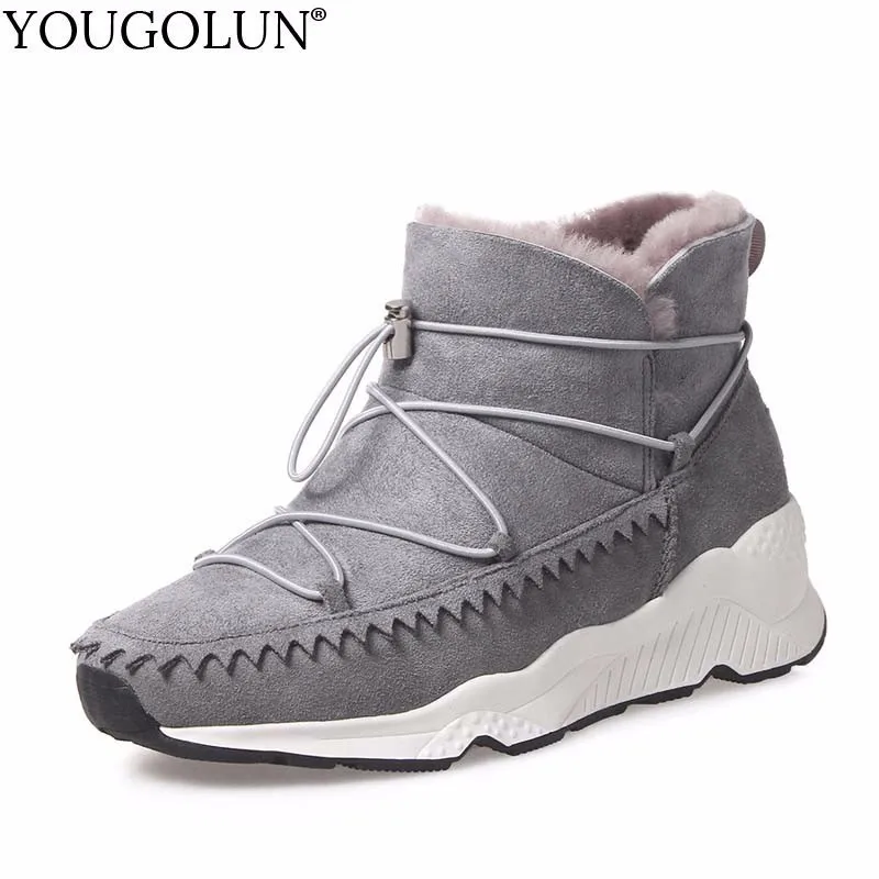 YOUGOLUN Fur Wool Genuine Suede Snow Boots For Women