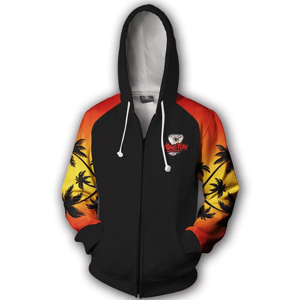 Movie Cobra Kai Hoodies Cosplay Costume Karate Kid Jackets Cosplay 3D Printing zipper Hoodies Sweatshirts men women sports coat - Цвет: Красный