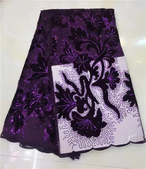 

Purple French Lace Fabric High Quality African Tulle Lace Fabric For Wedding Beaded French Lace Fabric(JY-4-19