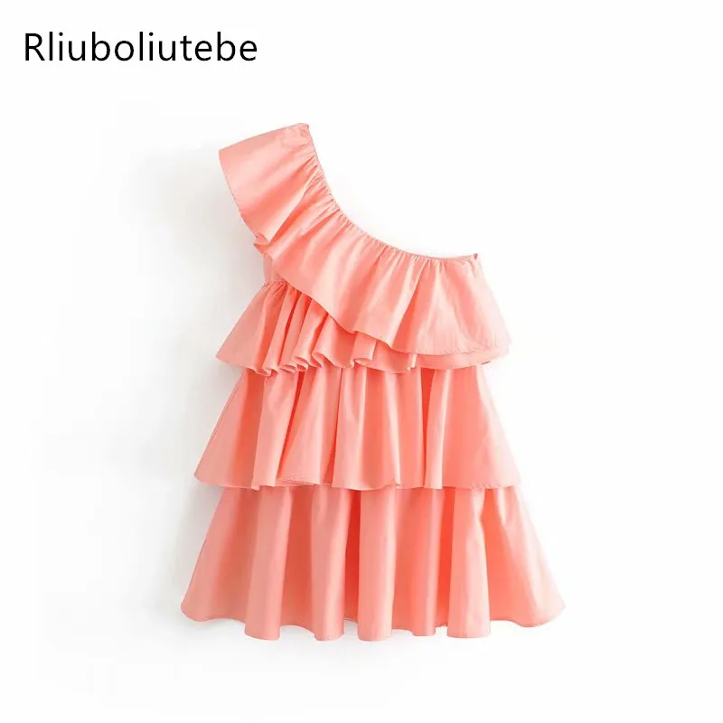 

one shoulder party dress women sleeveless layered ruffles sleeveless sexy dress vestidos mujer mini sundress summer 2019