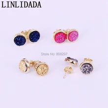 10 пар, Новое поступление титановый кварц клипсы с камнем серьги 10 мм Мульти-цветная круглая форма горный хрусталь серьги геод