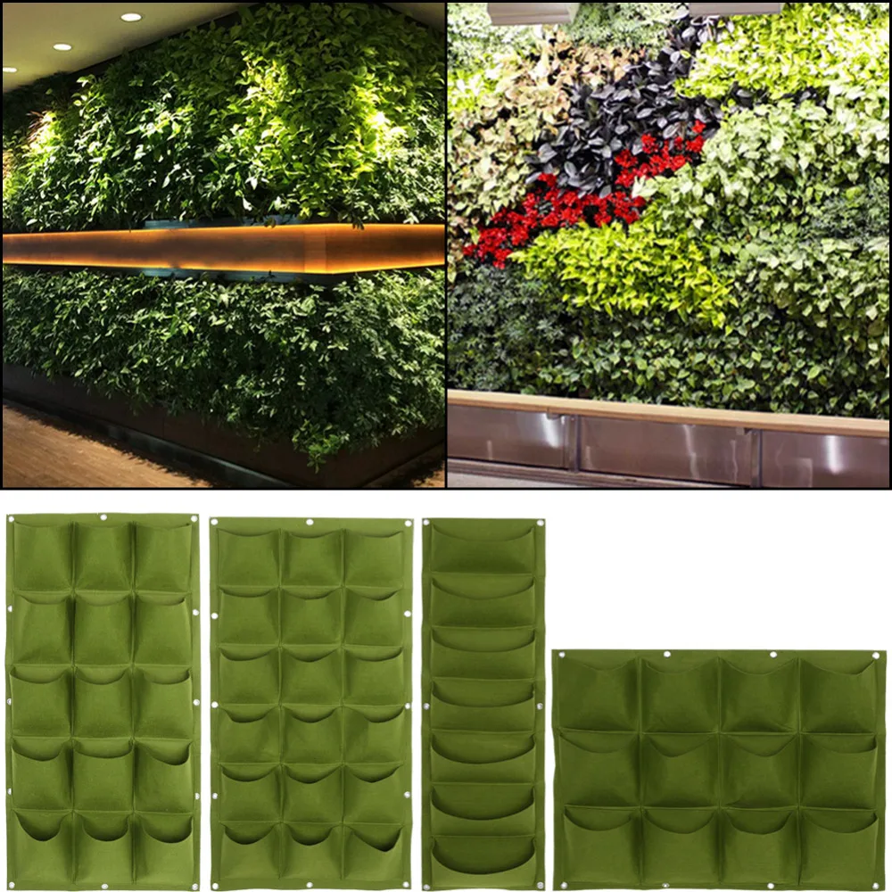 

7/12/15/18/49 Pockets Green Vertical Grow Bag Gardening Wall Hanging Planting Bags Flower Gardening Decorative