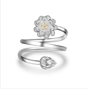 

XIYANIKE 925 Sterling Silver Lotus Flower Adjustable Rings Creative Simple Fashion Engagement Jewelry For Women Gift New VRS2353