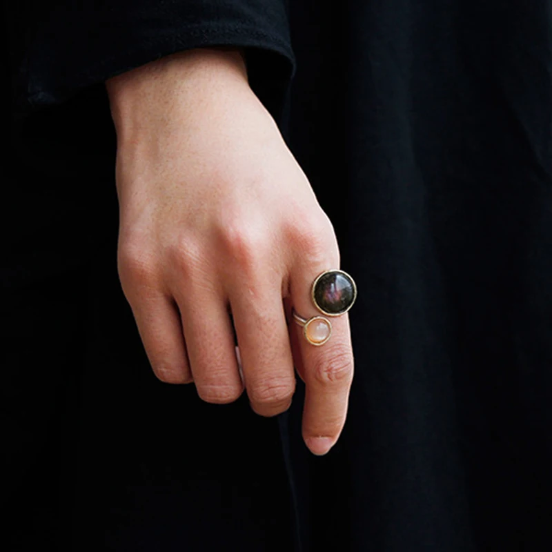 Lotus Fun реальные стерлингового серебра 925 натуральный Лабрадорит лунный камень ручной работы ювелирных украшений таинственный озеро кольца для женщин