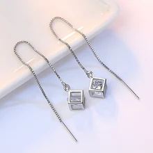 Простые Стильные 925 пробы серебряные серьги с длинной цепочкой и кисточками для женщин AAA Цирконий Кубик Рубика кулон серьги-капли Kolczyki